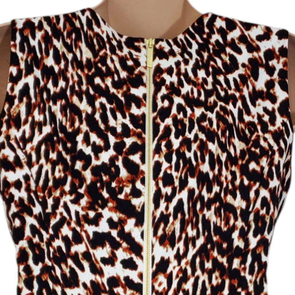 Calvin Klein Size 14 Elegant Sleeveless Scuba Animal Print Leopard Sheath Dress - Picture 7 of 15